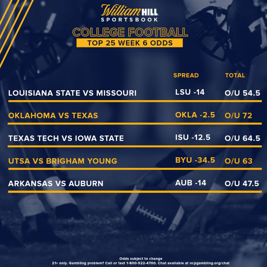 College Football Week 6: Early Odds Report - William Hill ...